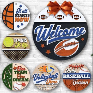 Lot de panneaux ronds sport 3D, panneau décoratif découpé au laser, svg basket-ball, panneau mural, citations de football, baseball, hockey, tennis, volley-ball