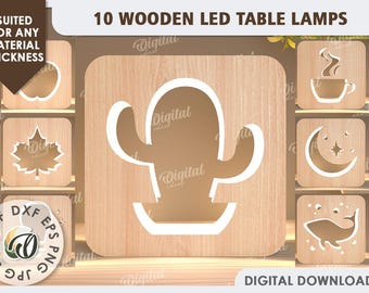 3D Wooden table led lamps bundle, 3D night light laser cut, led light box laser cut, decorative lantern svg, celestial nightlight, boho lamp