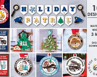 3D Professional Christmas decors bundle, professional sign laser cut, Christmas hanging ornament, funny quotes svg, policeman, firefighter