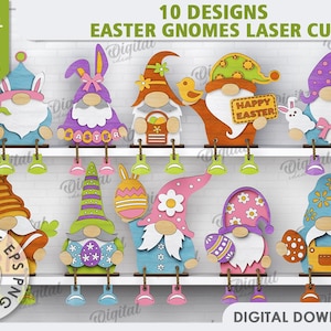 3D Easter gnomes bundle, layered gnome laser cut, Easter bunny, shelf sitters, Easter home decor, spring gnome stand svg, easter quotes svg