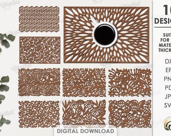 Paquete de manteles individuales de madera, mantel decorativo cortado con láser, decoración de cocina SVG, protector de mesa de madera, patrones florales SVG, decoración del hogar SVG
