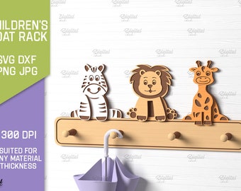 Cute animals children's coat rack, baby clothes hanger laser cut, 3D kids wall hanging rack, nursery sign, kids room decor, kids coat hook