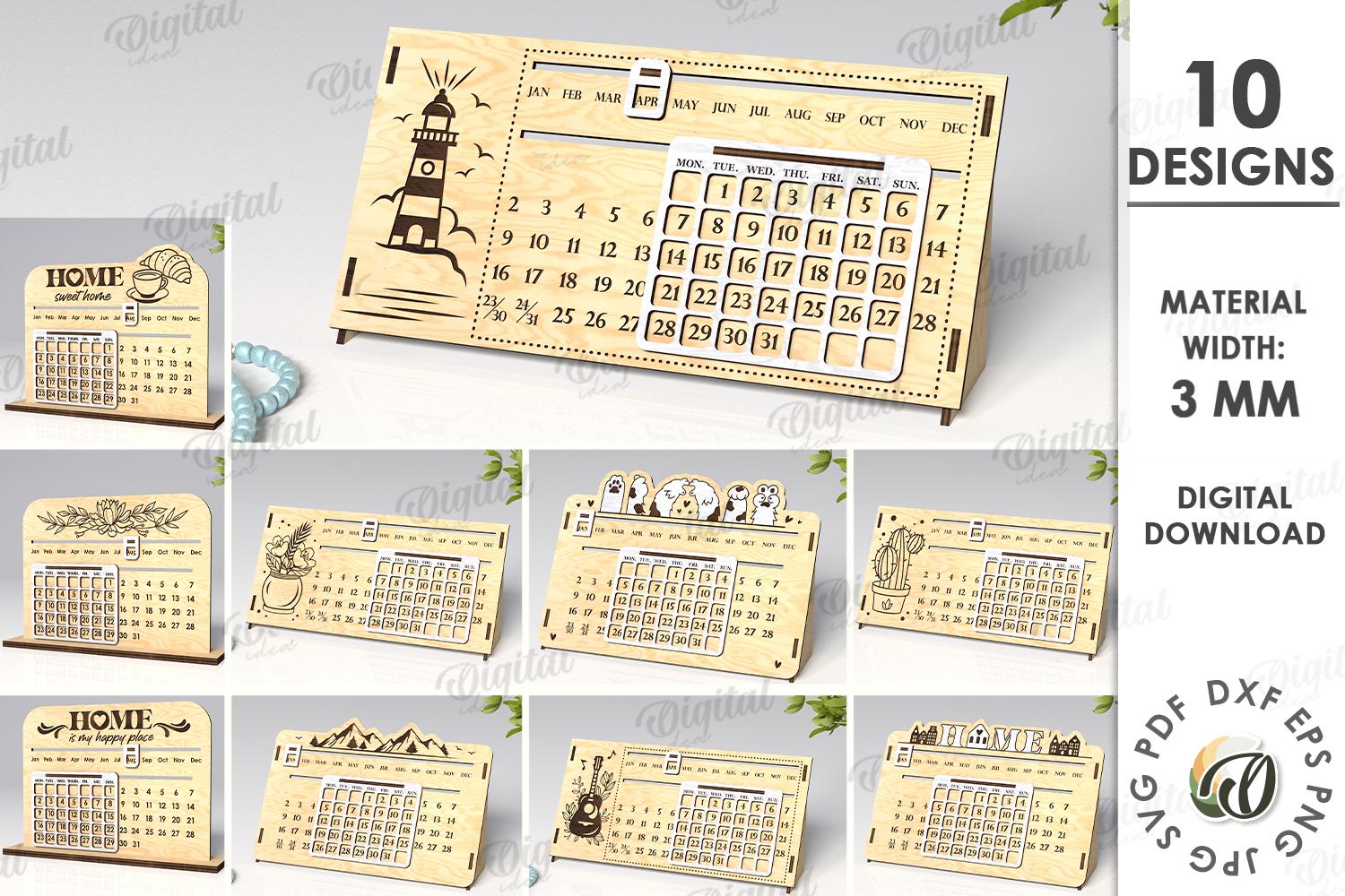 3D Perpetual calendars bundle, 3D desk calendar laser cut, eternal calendar glowforge, wooden calendar, calendar with sliders, sliding svg