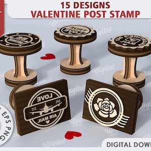 Paquete de sellos postales de madera 3D para el día de San Valentín, sello de amor cortado con láser, sello de letra cortado con láser, svg para niños, sellos lindos, citas de amor svg