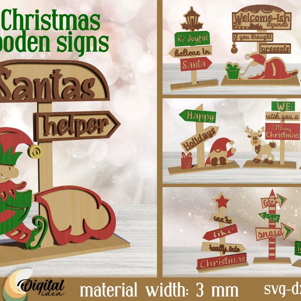 3D Christmas wooden signs bundle, Christmas signs lasercut, Christmas stands laser cut, Christmas welcome signs