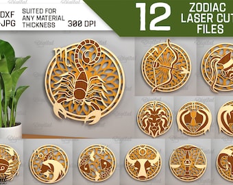 3D Zodiac wall decor bundle, Star sign layered laser cut, horoscope paper cut, Astrology SVG, Horoscope SVG, wall sign svg, home decor