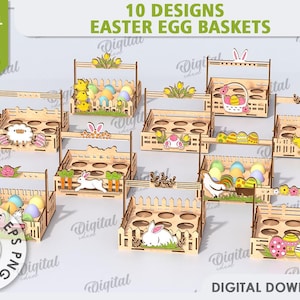 3D Easter egg baskets bundle, wooden egg stand laser cut, easter egg storage, easter egg holder SVG, Happy Easter svg, farmhouse svg