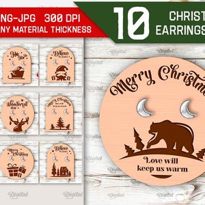 Paquete de soportes para aretes navideños, tarjeta de exhibición de aretes de madera cortada con láser, etiquetas para aretes, tarjeta de joyería navideña, citas navideñas svg