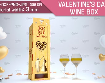Be my valentine svg, Valentine's day wine box, wine bottle box laser cut, 3D wooden wine box, valentine quotes svg, wedding wine box, love