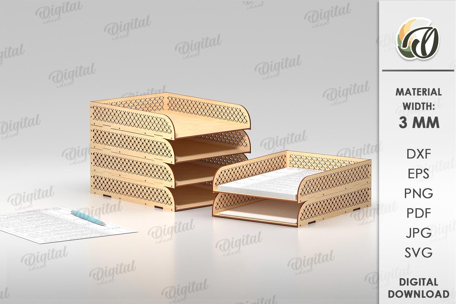 3D Stacking Paper Trays Bundle, Paper Holder Laser Cut, Stackable Desk ...