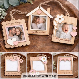 Pacchetto di mini cornici 3D, file per taglio laser per cornici per foto di famiglia, cornice da parete per San Valentino, citazioni d'amore in formato SVG, decorazioni per la casa originali.