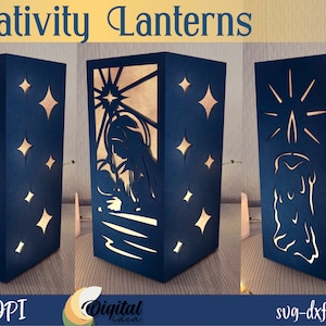 Nativity Christmas Lantern Svg Bundle, Christmas Nativity 3D Paper Lantern, Christian lantern svg, Religious christmas svg