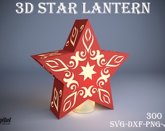 Kerstlamp, 3D Star-lantaarn, Papercut-lantaarnsjabloon, Stervormige lamp SVG, 3D-papier knippen, Nachtlamp, Boho, Home decor, lightbox SVG,