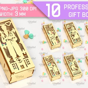 Paquete de cajas de regalo profesionales 3D cortadas con láser, corte láser de soporte de dulces, almacenamiento de regalos svg, caja de profesión Glowforge, caja con tapa svg, caja de regalo