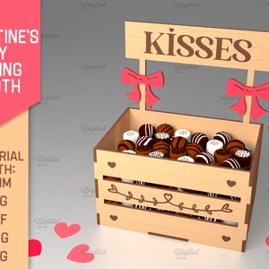 3D Valentine candy holder box, Valentine&#39;s Day kissing booth box, Valentines storage laser cut, love svg, kisses svg, laser cut favor box