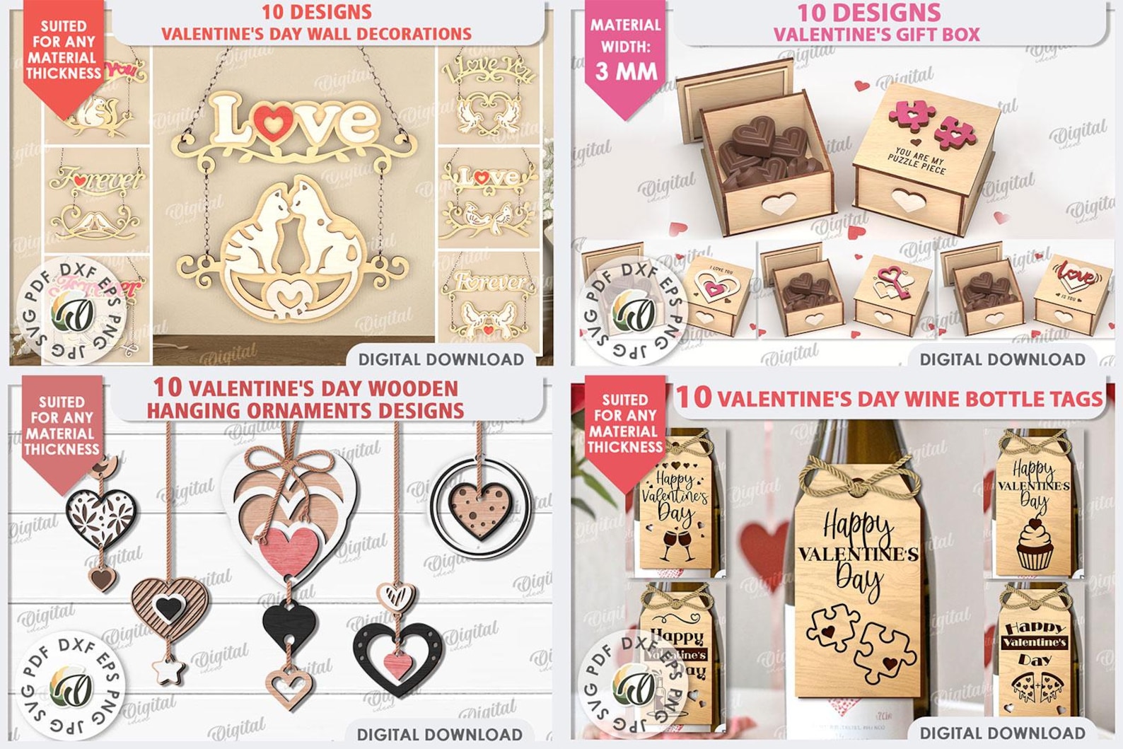 Valentine's Day Laser Cut Mega Bundle, 306 Valentine Designs, 3D ...