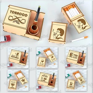 Pacchetto di stoccaggio per fumatori 3D, scatola 3D tagliata al laser, modello di scatola, scatola di tabacco tagliata al laser, scatola di scorta in legno svg, citazioni e detti dei fumatori svg