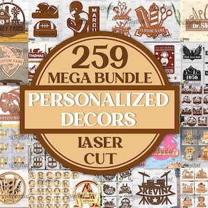 Personalized decors Laser cut Mega Bundle, 259 Custom name signs lasercut, 3D laser cut SVG, wall decor laser cut, wall sign svg, Monogram
