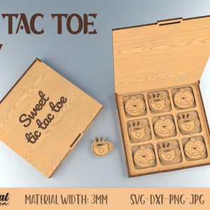 Sweet Tic tac toe set with a box, 3D Tic tac toe lasercut, Tic tac toe box and elements, board game, donut svg, sweets, coffee svg, tea svg