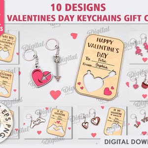 Paquete de llaveros 3D para el día de San Valentín, llavero de San Valentín con tarjeta desplegable cortada con láser, citas de San Valentín svg, llavero de pareja a juego