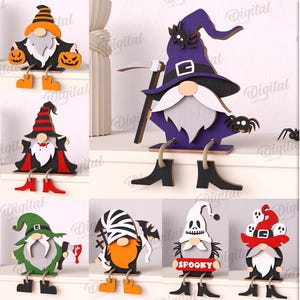 3D Halloween sitting gnomes bundle, gnome shelf sitter laser cut, wooden spooky gnomes svg, cute gnome stand svg, scary home decor, witch