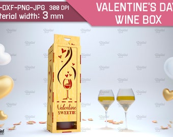 Valentine sweetie SVG, Valentine's day wine box, wine bottle box laser cut, 3D wooden wine box, valentine quotes svg, wedding wine box, love