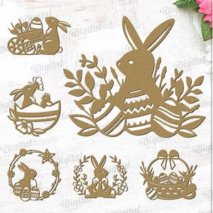Easter svg bundle, easter paper cut decor, easter sign laser cut, easter bunny svg, floral easter decoration, chicken svg, easter eggs svg