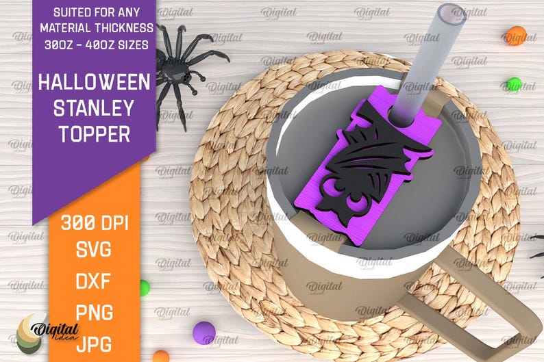 3D Halloween Stanley Cup-toppar paket, läskigt glaslock med laserskuret motiv, 940 och 1120 ml, Stanley-toppar pappersklipp, lager på lager glasetikett svg bild 9