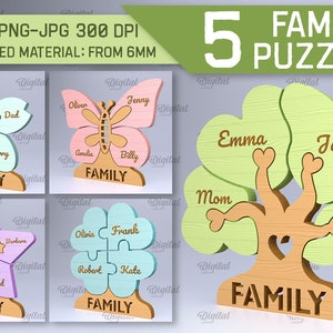Wooden family puzzle, up to 5 children, 3D laser cut family puzzle, custom figurines svg, personalized family keepsake, family tree svg