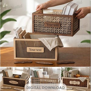 3D Home organizer boxes bundle, storage box laser cut files, wooden basket, keepsake box svg, personalized crate, geometric pattern