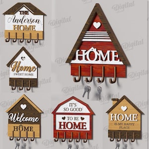 3D House key holders bundle, house keychain rack with hooks laser cut, home quotes svg, home decor, wall keyring hanger, key keeper svg