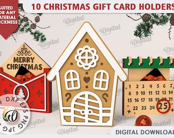 3D Christmas gift card holders bundle, Xmas gift card holder laser cut, wooden card holder box, Christmas quotes and sayings svg