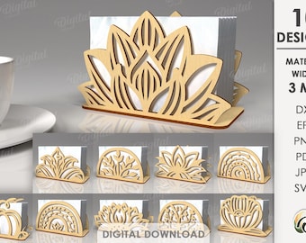 Napkin holders bundle, 3D napkin holder laser cut, floral tissue stand svg, Wooden kitchen decor lasercut, Table Decor svg, flowers svg