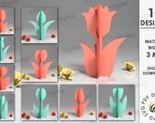 3D Wooden tulips stands bundle, standing tulip laser cut, Mother's day svg, wooden spring home decor, floral decor svg, flowers svg