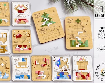 3D木製パズルゲームバンドル、パズルゲームレーザーカット、クリスマスパズルSVG、木製ゲーム、面白い引用、木製ブロックパズル