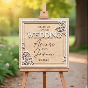 Wedding welcome signs bundle, layered wedding decor laser cut, custom floral wedding sign, personalized names svg, love story image 3