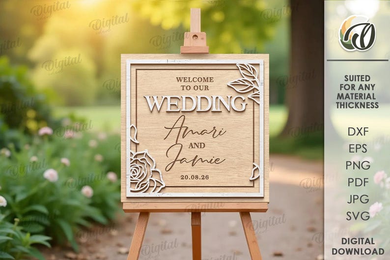 Wedding welcome signs bundle, layered wedding decor laser cut, custom floral wedding sign, personalized names svg, love story image 3