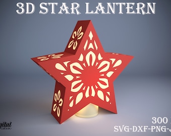 3D Xmas Papercut lantaarn sjabloon, Stervormige lamp SVG, 3D papier knippen, Nachtlamp, Boho, Home decor, lightbox SVG, 3D Ster lantaarn SVG