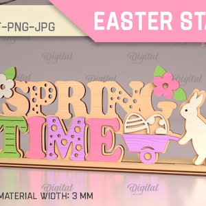 Spring time svg, 3D Spring stand, easter sign laser cut, spring home decor, standing sign, shelf sitter svg, welcome sign svg, floral sign