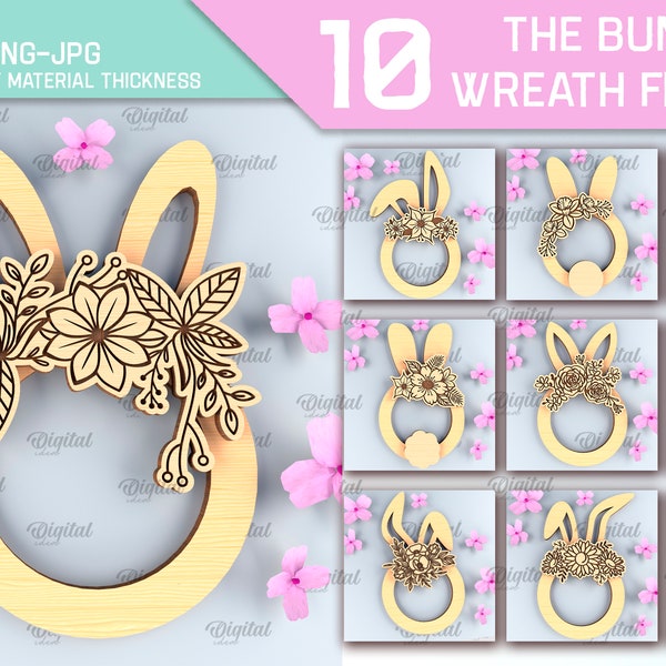 Easter bunny wreath frames bundle, 3D easter frame laser cut, easter bunny SVG, floral easter svg, childrens frames, kids frame svg, rabbit