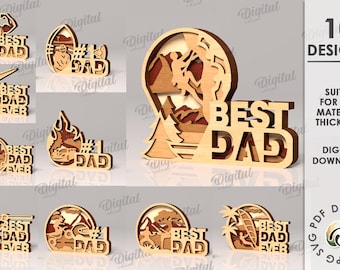 3D Father's day layered decors bundle, dad layered stand laser cut, father's day shadow box, dad shelf sitter, fathers day quotes svg