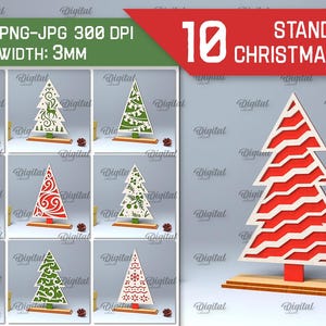 3D Standing Christmas trees bundle, Christmas pine tree laser cut, Xmas tree decor svg, layered wooden decor, Christmas shelf sitter svg