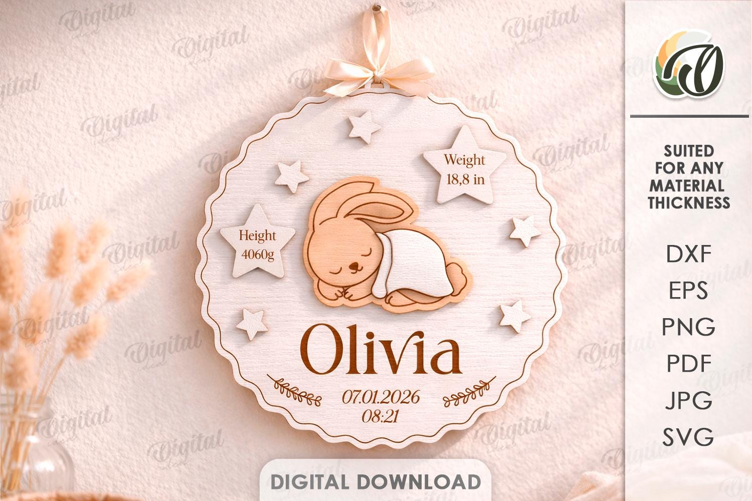 3D Personalized Baby Birth Stats Signs Bundle, Nursery Decor Laser Cut ...