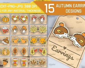Herbst Ohrringe Bundle, Herbst Ohrringe aus Holz, gravierte Schmuck Lasercut, Ohrstecker mit Laser geschnitten, Blätter Ohrring svg, Kürbis svg