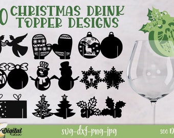 Chapéus de coco para bebidas de papel de Natal, porta-lugares de Natal, corte de papel 3D de Natal, chapéus de coco de vidro de Natal SVG, etiquetas para bebidas de Natal