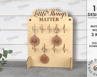 3D Keychain holder stand, decorative keyring display laser cut, little things matter svg, wooden jewelry organizer, jewelry standing display