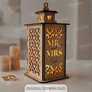 Paket med personliga bröllopslyktor, laserskurna teljushållare, värmeljuslykta, herr och fru svg, rustik blommig lampa bild 2