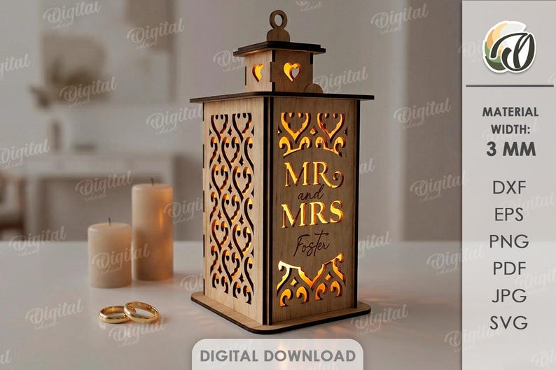 Paket med personliga bröllopslyktor, laserskurna teljushållare, värmeljuslykta, herr och fru svg, rustik blommig lampa bild 2