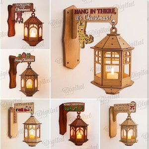 3D kerst wandlampen bundel, kerstkaarshouder op een muurbeugel lasergesneden, grappige kerstcitaten svg, hangende lantaarn, woondecoratie,