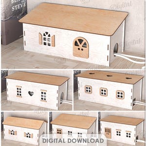 Wooden cable management box bundle, 3D wire organizer laser cut, cord storage box, cord keeper svg, power cord hider box, wire holder